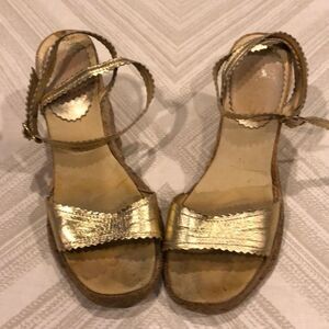Michael Kors Gold Ankle Strap Sandal Wedges Size 7